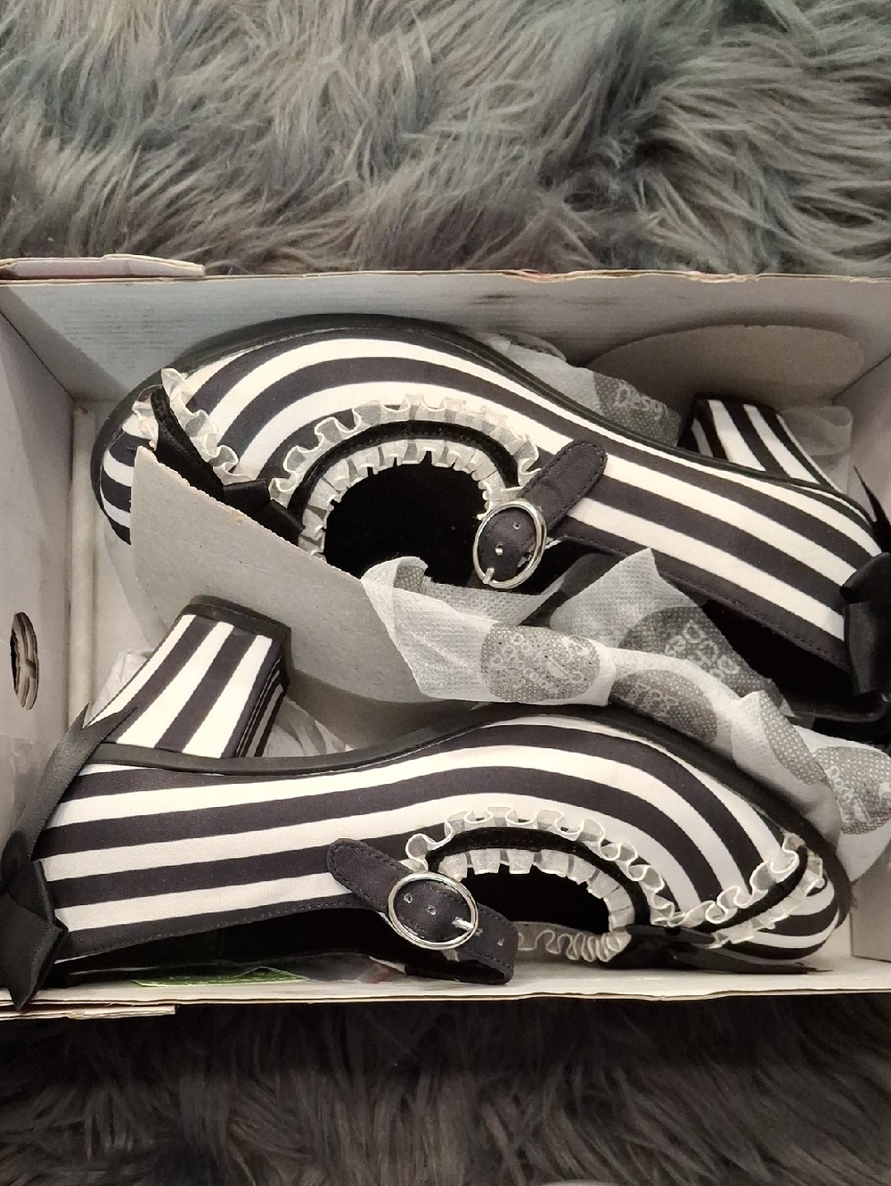 Striped Black and White Mary Jane Heels